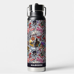 Custom Name College Comics Pattern Water Bottle