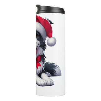 Custom name collie wearing Santa's hat  Thermal Tumbler