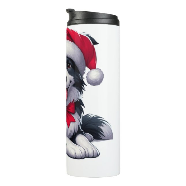 Custom name collie wearing Santa's hat  Thermal Tumbler (Rotated Right)