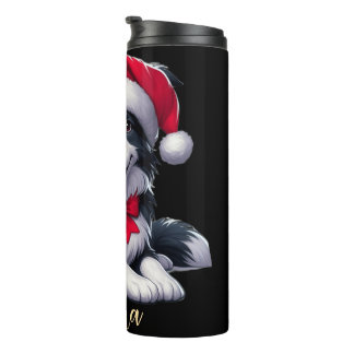 Custom name collie wearing Santa's hat Thermal Tumbler