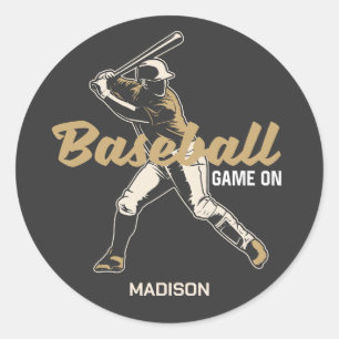 Custom Name & Color Baseball Player Classic Round Sticker