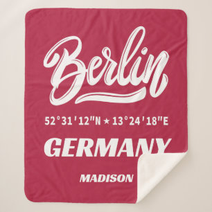 Custom Name & Color Berlin Germany Coordinates Sherpa Blanket
