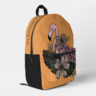 Custom Name & Color Pink Flamingo Printed Backpack