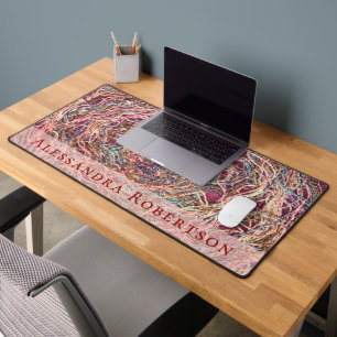 Custom Name Colorful Abstract Peach Pink Pattern Desk Mat