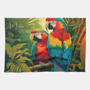 Custom Name Colorful Parrots Kitchen Towel