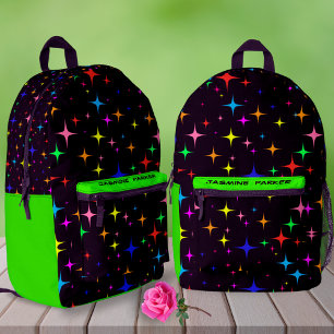 Custom Name Colorful Stars Lefty Girl Cute School  Printed Backpack