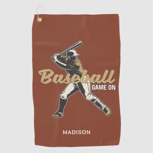 Custom Name & Colour Baseball Player Golf Towel (Front)