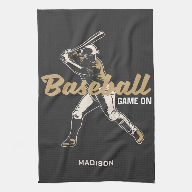 Custom Name & Colour Baseball Player Kitchen Towel (Vertical)
