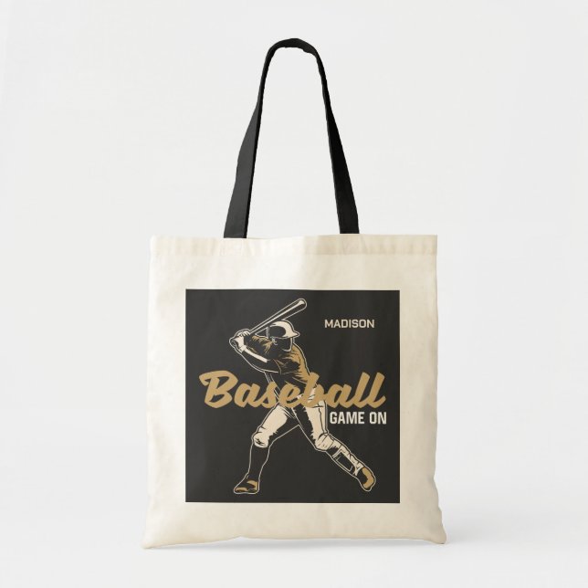 Custom Name & Colour Baseball Player Tote Bag (Front)