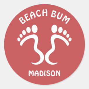 Custom Name & Colour Beach Bum Classic Round Sticker