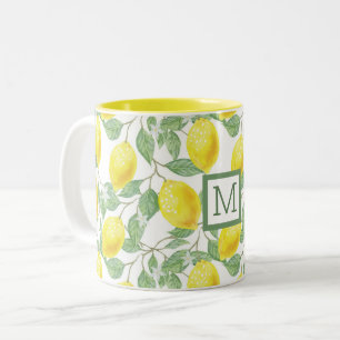 Custom Name & Colour Bright Summer Lemon Tree Two-Tone Coffee Mug