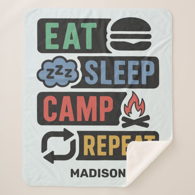 Custom Name & Colour Camping Sherpa Blanket (Front)