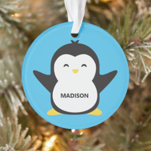 Custom name & colour cute penguin ornament