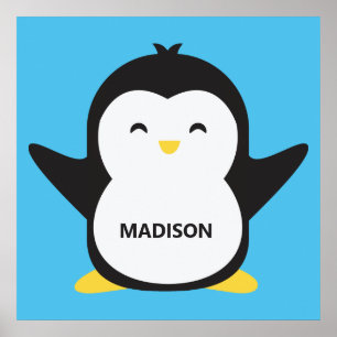 Custom name & colour cute penguin poster