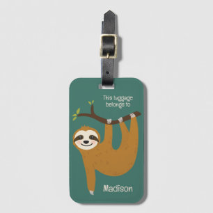 Custom Name & Colour Cute Sloth Luggage Tag