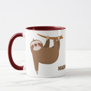 Custom Name & Colour Cute Sloth Mug