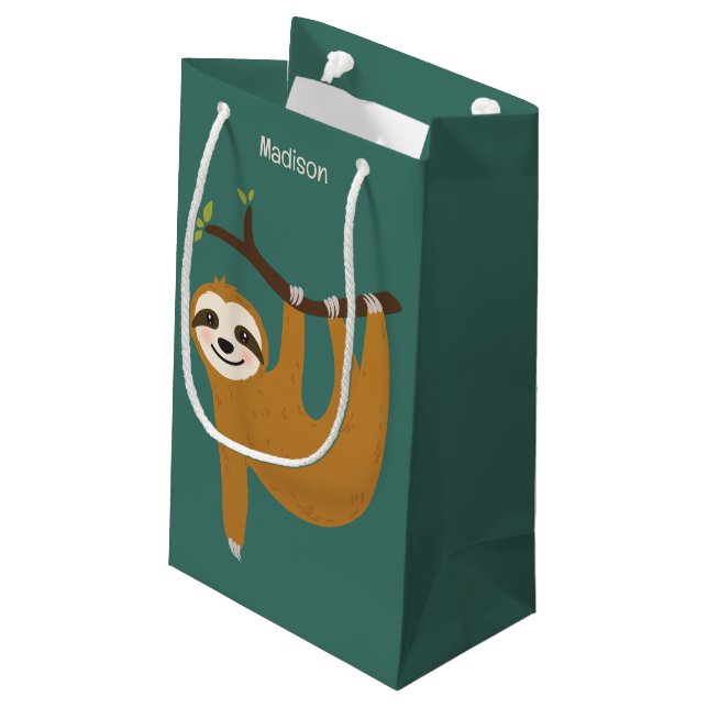 Custom Name & Colour Cute Sloth Small Gift Bag (Back Angled)