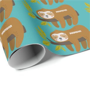 Custom Name & Colour Cute Sloth Wrapping Paper