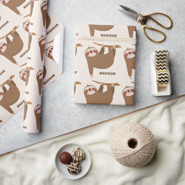 Custom Name & Colour Cute Sloth Wrapping Paper (Crafts)