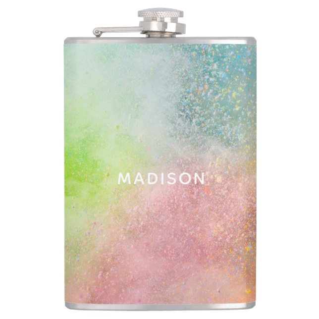 Custom name Colour Explosion Hip Flask (Front)