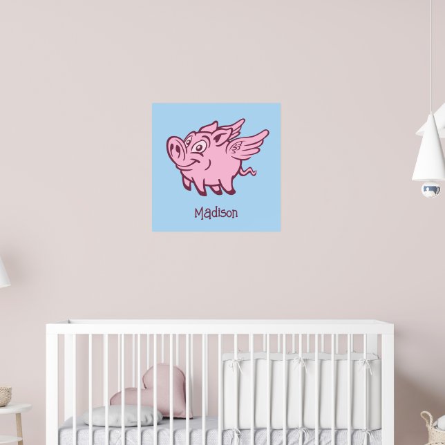 Custom Name & Colour Flying Pig Poster (Nursery 2)