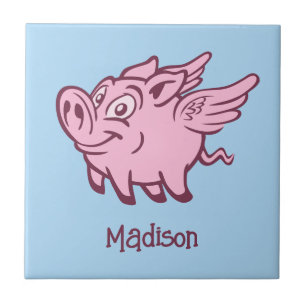 Custom Name & Colour Flying Pig Tile