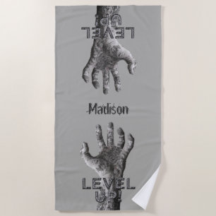 Custom name & colour "Level Up!" Zombie Hand towel