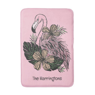 Custom Name & Colour Pink Flamingo Bath Mat