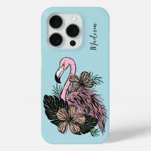 Custom Name & Colour Pink Flamingo iPhone 15 Pro Case