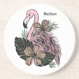 Custom Name & Colour Pink Flamingo Coaster
