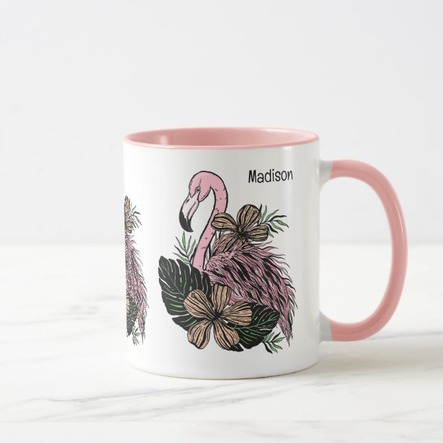 Custom Name & Colour Pink Flamingo Mug (Right)