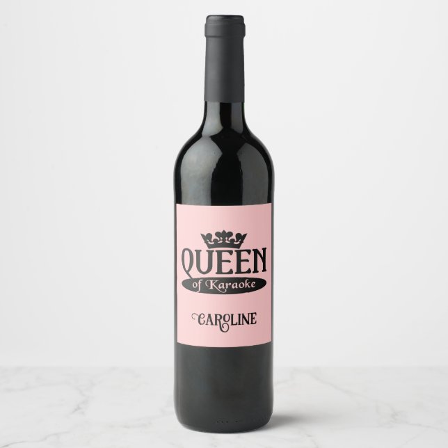 Custom Name & Colour Queen of Karaoke Wine Label (Front)