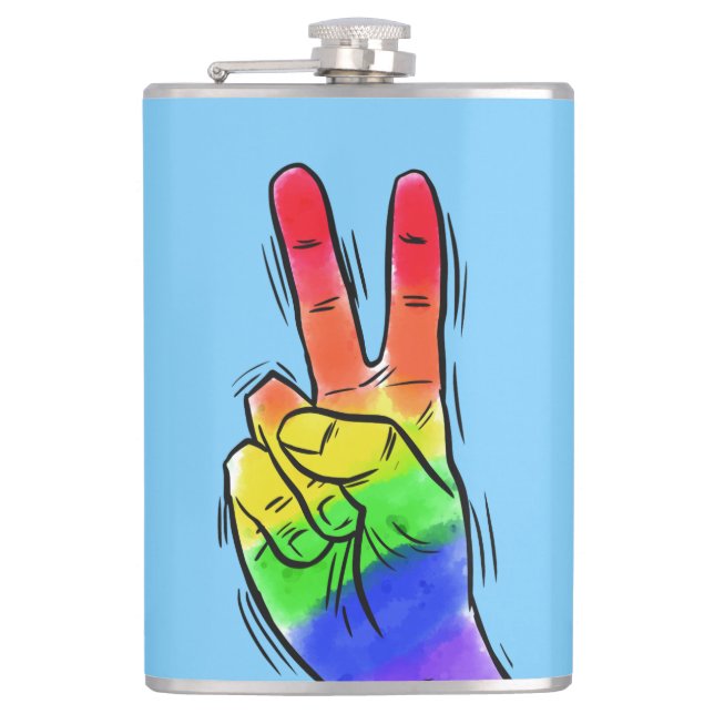 Custom name & colour Rainbow Peace flask (Front)