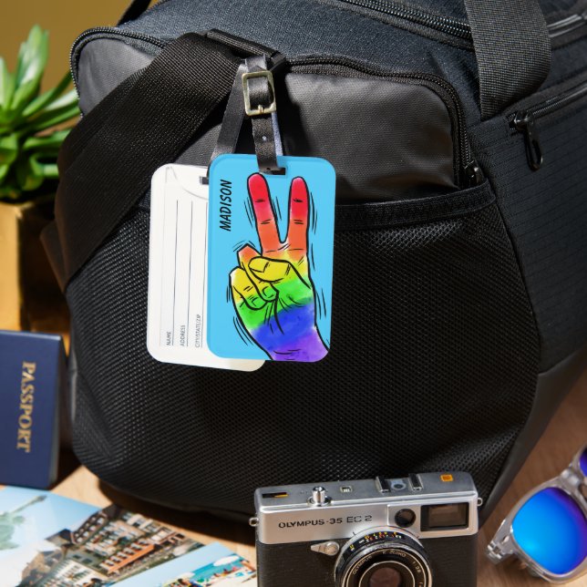Custom name & colour Rainbow Peace Luggage Tag (Front & Back)