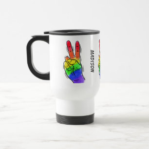 Custom name & colour Rainbow Peace mugs