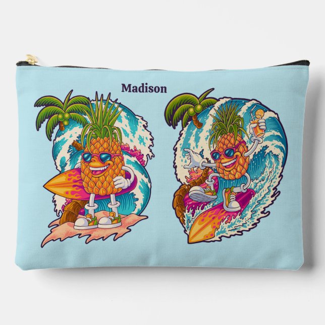 Custom Name & Colour Surfing Pineapple Accessory Pouch (Front)