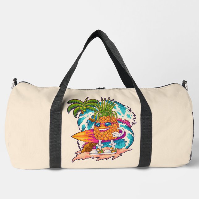 Custom Name & Colour Surfing Pineapple Duffle Bag (Front)