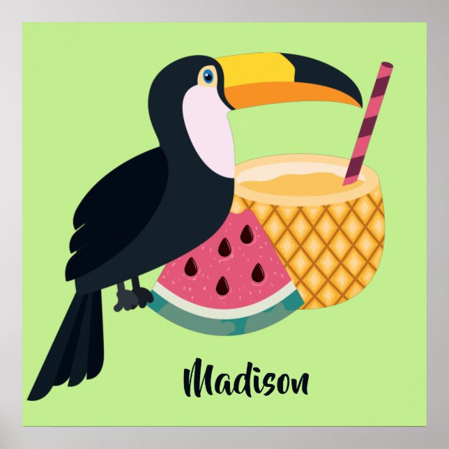 Custom name & colour Toucan Illustration Poster (Front)