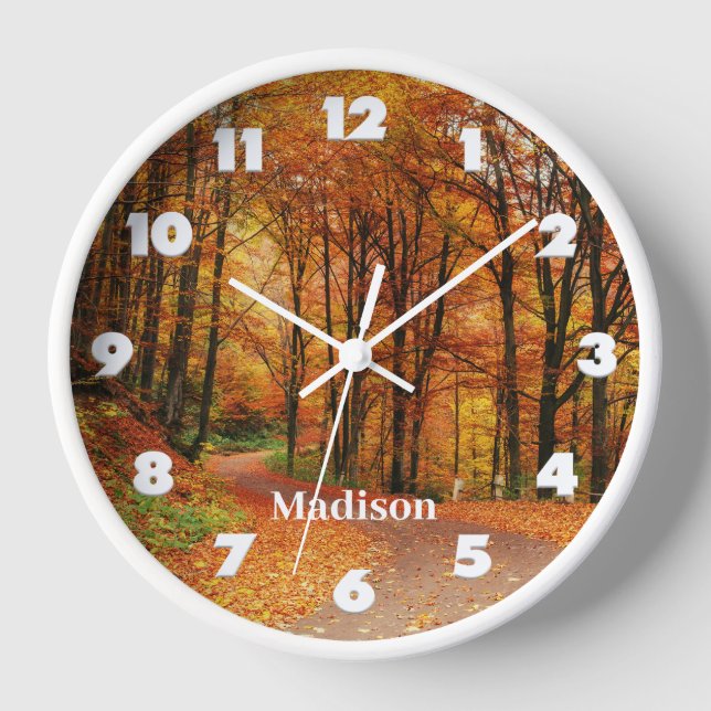 Custom Name Colourful Autumn Path Clock (Front)