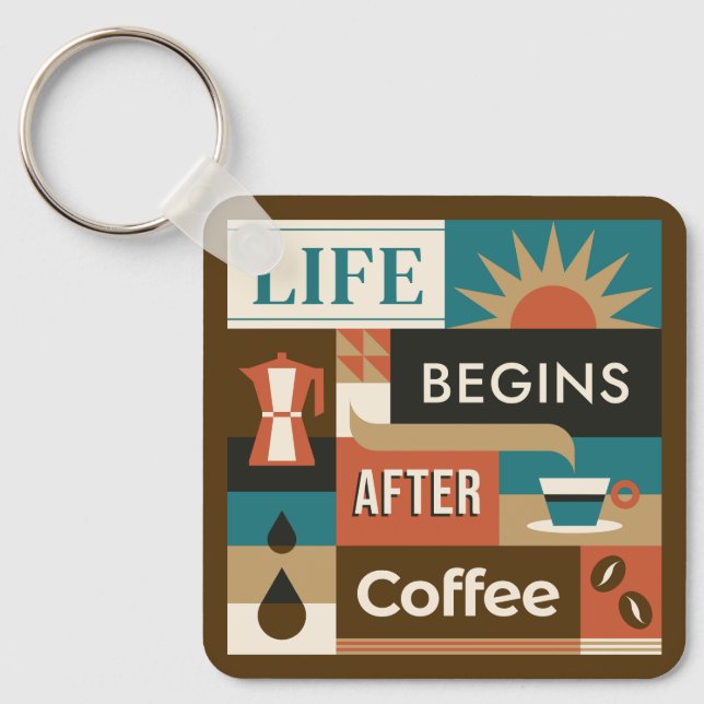 Custom Name Colourful Coffee Quotes Keychain (Front)