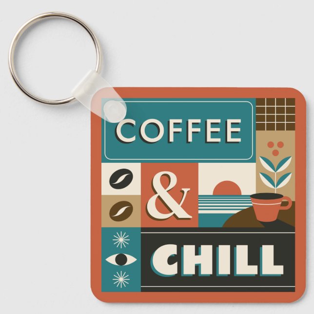 Custom Name Colourful Coffee Quotes Keychain (Front)