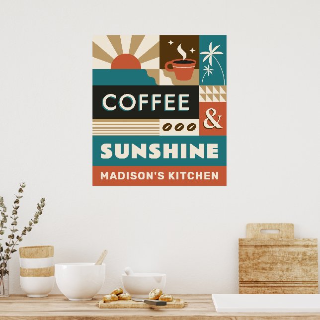 Custom Name Colourful Coffee Quotes Poster (Kitchen)