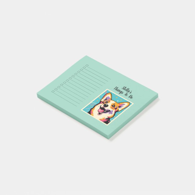 Custom Name Colourful Corgi Pop Art Post-it Notes (Angled)