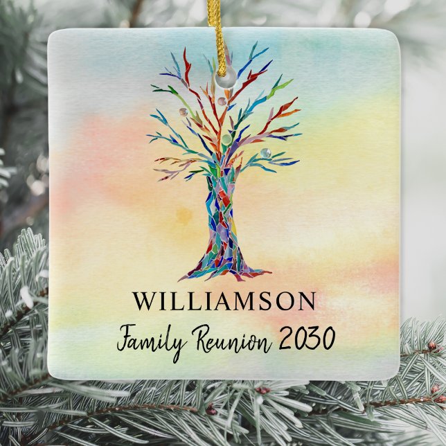 Custom Name Colourful Family Tree Family Reunion Ceramic Ornament (Creator Uploaded)
