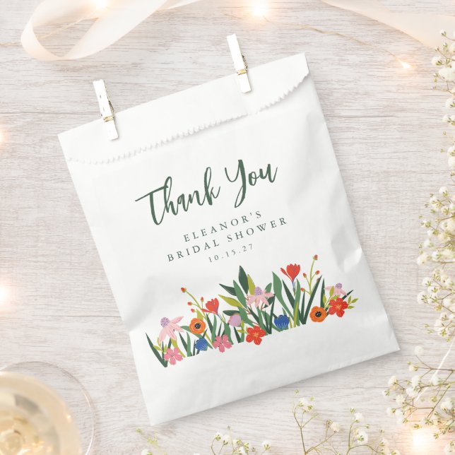 Custom Name Colourful Garden Floral Bridal Shower  Favour Bag (Clipped)
