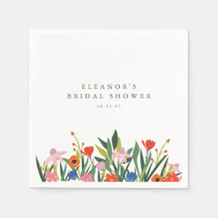 Custom Name Colourful Garden Floral Bridal Shower  Napkin