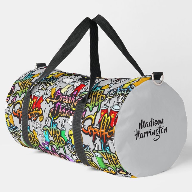 Custom Name Colourful Hiphop Pattern Duffle Bag (Left Corner)