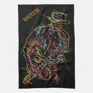 Custom name Colourful Jazz Player Kitchen Towel