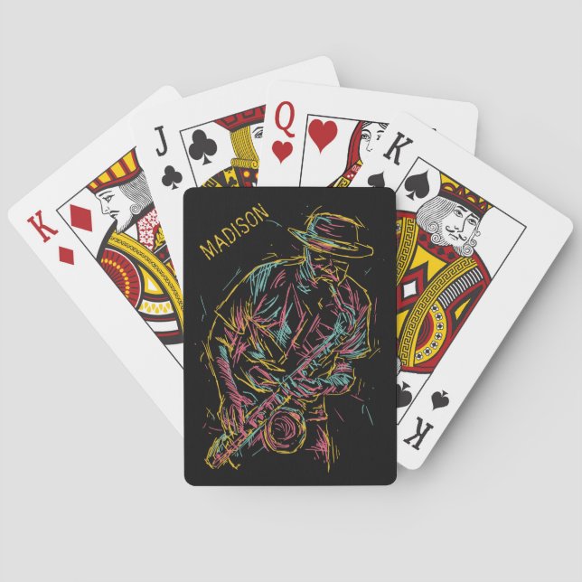 Custom name Colourful Jazz Player Playing Cards (Back)