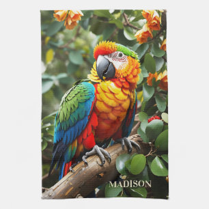 Custom Name Colourful Parrot Kitchen Towel